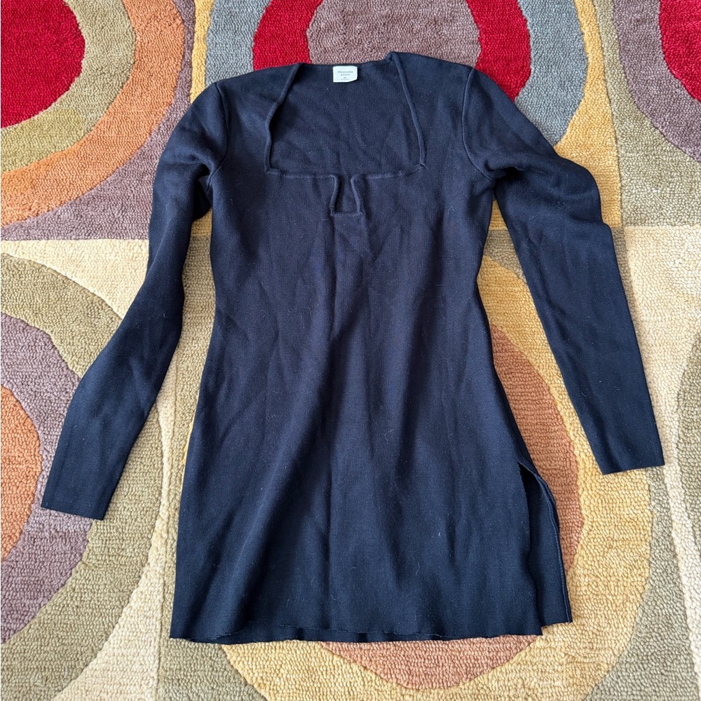 Abercrombie & Fitch Black Tight Mini Sweater Dress Long Sleeve Medium Petite